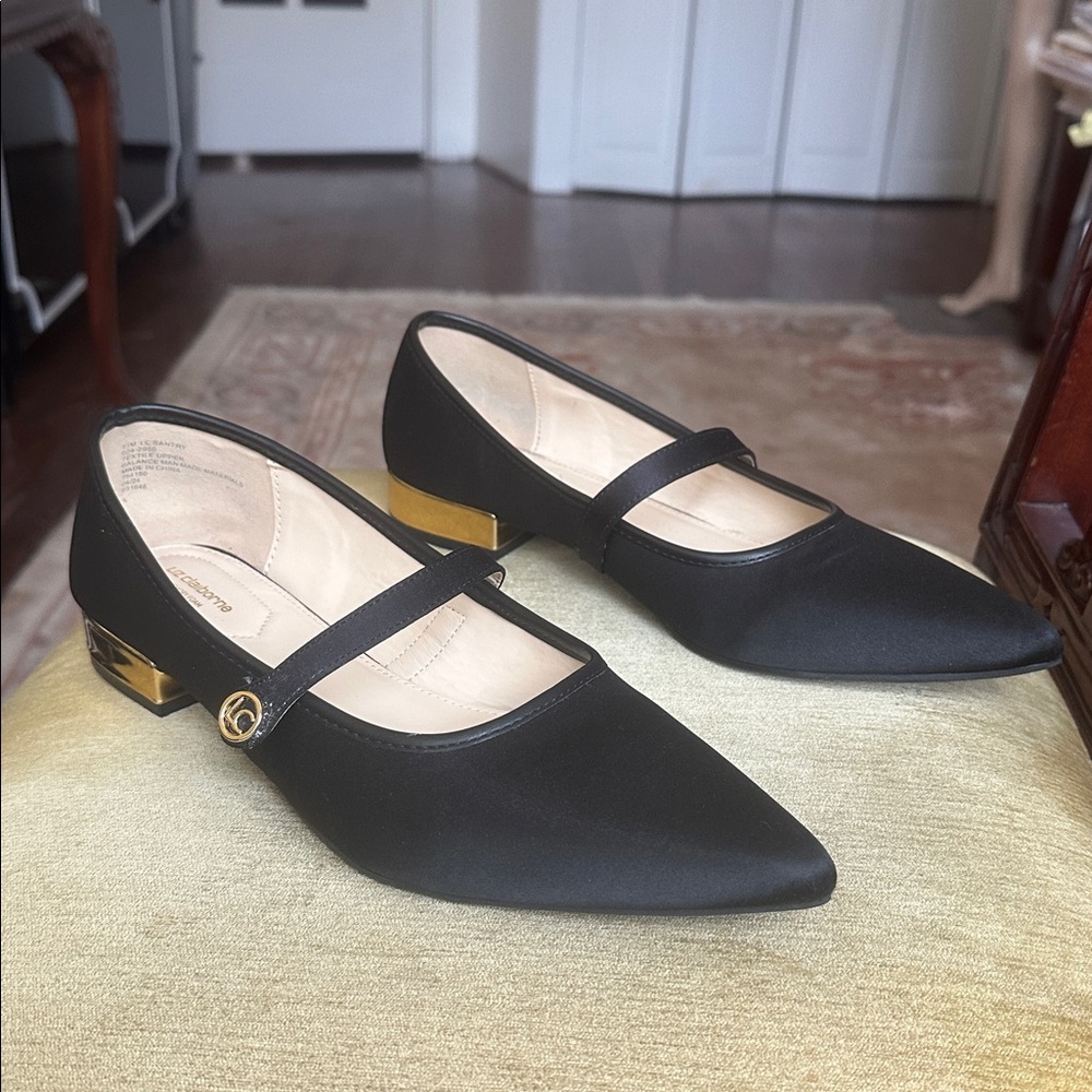 Liz Claiborne Santry Black Satin Pointed Toe Mary Jane Flat Shoes Size 11 - Picture 5 of 16